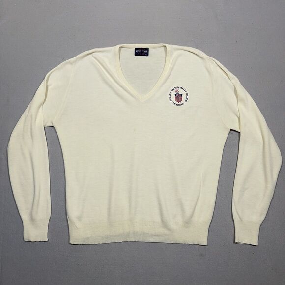 VTG Sweater Men Size XXL United States Olympic Training Center V Neck Offwhite
